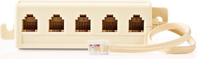 Produktbild von Nedis Telefon-Verlängerungskabel - RJ11 Stecker - 5x RJ11 (4/6) Buchse - 0.20 m - Kabeldesign: Flach - Kabeltyp: RJ11 - Elfenbein - Box