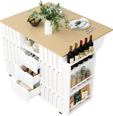 Produktbild von Küchenschrank, Servierwagen, Küchenwagen mit rollen und arbeitsplatte, Küchenwagen mit Gewürzregal und Handtuchhalter, Kücheninsel mit Schiebetüren