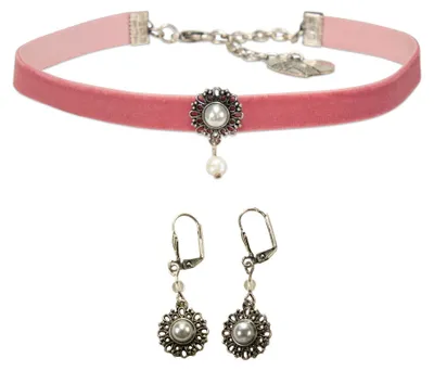 Produktbild von Alpenflüstern Trachtenschmuck-Set Trachten-Samt-Kropfband und Ohrhänger Helena -