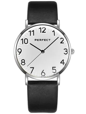 Zdjęcie produktu dla Zegarek damski PERFECT E342-09 Silver Black - zegarek kwarcowy ze skórzanym paskiem, mineralnym szkłem, tarczą 36 mm, eleganckim designem, w zestawie pudełko upominkowe
