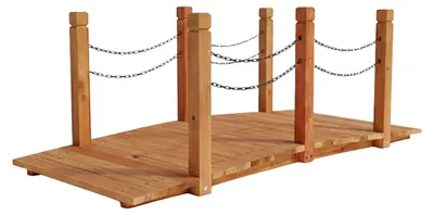 Produktbild von Relaxdays Garten Brücke, Pfosten mit Ketten, Tannenholz, für Gartenteich, HxBxT: 55 x 150 x 67 cm, Holzbrücke, orange