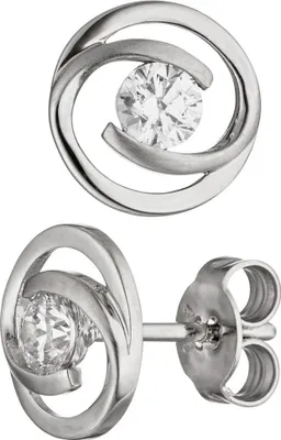 Produktbild von Paar Ohrstecker aus 333 Gold Weißgold teilmattiert mit Zirkonia weiß Ohrschmuck