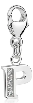 Produktbild von MATERIA by Matthias Wagner P Buchstabe Charms Anhänger Alphabet Silber 925 mit 3 Zirkonia C66