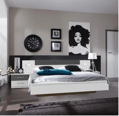 Produktbild von Schlafzimmer-Set >ANGIE< in WEISS + GRAPHIT - 261x81x210cm (BxHxT)