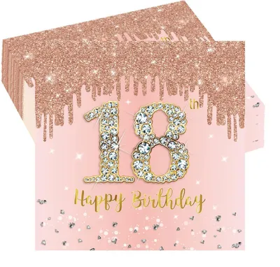 Productafbeelding van Servetten, 18e verjaardag, rosé goud, 20 stuks, voor meisjesfeest, decoratie