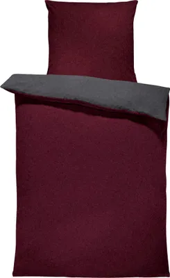 Produktbild von Winter Bettwäsche Doubleface Uni Wende kuschelig flauschig warm weich Fleece, Größe:2 teilig 135x200 cm, Farbe:bordeaux / anthrazit