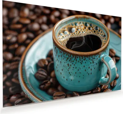 Produktbild von Glasbild 60x40cm in XXL für Wohnzimmer, Schlafzimmer Motiv Kaffee mit Tasse