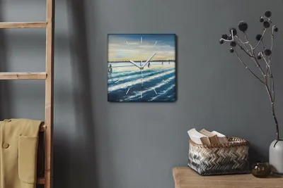 Produktbild von Coloray Hodiny Unikátní 30x30 cm  Tiché hodiny Pro obývací pokoj a kuchyň Nástěnné hodiny Plátno Bílé ručičky hodin - Mořské nebe