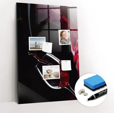 Produktbild von Magnetpinnwand Memoboard - Zubehörsatz - Weißer Marker + Schwamm + Magnete - 60 x 90 cm - Verschütteter Wein