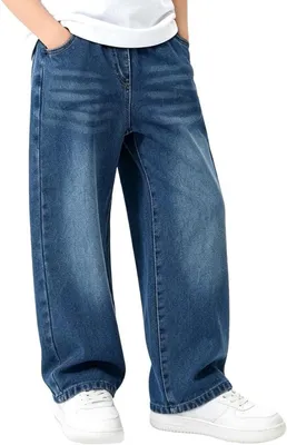 Bequeme Jungen Jeans Straight Baggy Denim mit Elastischem Bund - Casual Blau, Größe 164, Geeignet für 13-14 Jahre, Ideal für