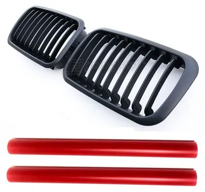 Kühlergrill Sportgrill Schwarz Matt + GRILL STREBEN ROT für BMW 3er E36 1991-96 – Produktansicht