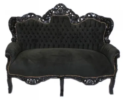 Produktbild von Casa Padrino Barock 2er Sofa Master Schwarz / Schwarz - Wohnzimmer Couch Möbel Lounge