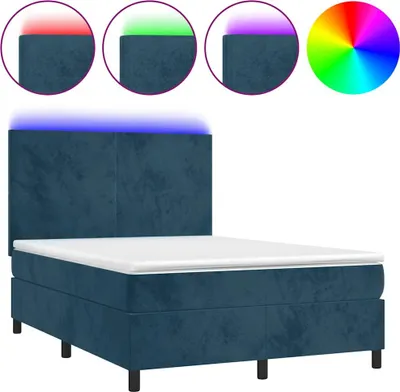 Produktbild von vidaXL Boxspringbett mit Matratze & LED Dunkelblau 140x200 cm Samt