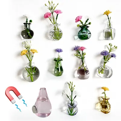 Produktbild von 10er-Set Mini-Keramik-Vasen-Magnet, niedlicher 3D-Blumen-Vasen-Magnet, dekorativ für Kühlschrank, Magnettafel, Küche & Büro