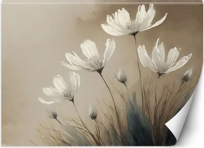 Produktbild von Vlies fototapete Weiße Blumen Abstraktion 450x315 cm Feeby Beige inkl. Kleber einfache Montage