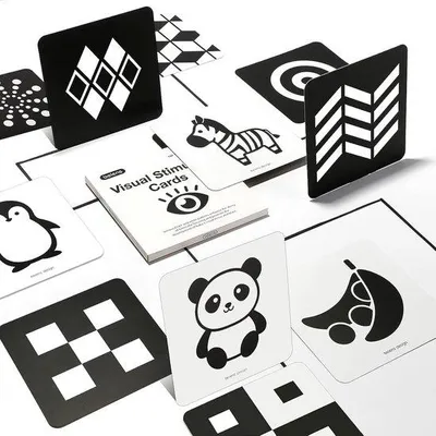 Image de Cartes d'éveil, images en noir et blanc pour nourrissons, jouets éducatifs, jeu d'images pour les nouveau-nés jusqu'à 3 mois, 40 pages, format A4, cadeau sans danger pour les bébés