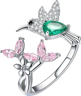 Produktbild von Eleganter offener Ring mit Zirkonia, Blumen- und Vogelmotiv, für Damen, Party, Hochzeit, Schmuck, Geschenk