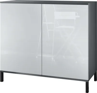 Produktbild von Vladon Kommode Skadu V3, Moderner Küchenschrank mit 2 großen Türen Anthrazit matt / Weiß Hochglanz (92,5 x 83.5 x 35)