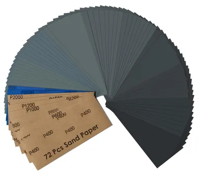 Produktbild von Schleifpapier Set Nass & Trocken 23x9 cm, 72 Stück, Körnung 400-3000 für Auto, Holz, Metall