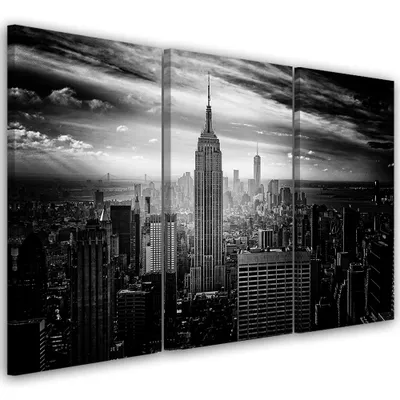 Produktbild von Triptychon auf leinwand städte und architektur - schwarz und weiß 120x80 cm Feeby grau wandbild bereit zum aufhängen