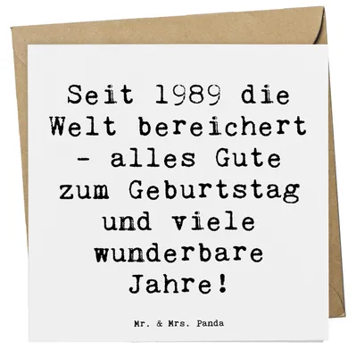 Produktbild von Mr. & Mrs. Panda Glückwunschkarte Spruch 1989 Geburtstag - Weiß - Geschenk, Geburtstagsgeschenk, Jahre Feiern, Grußkarte, Freude, seit, doppelkarte, anlasskarte
