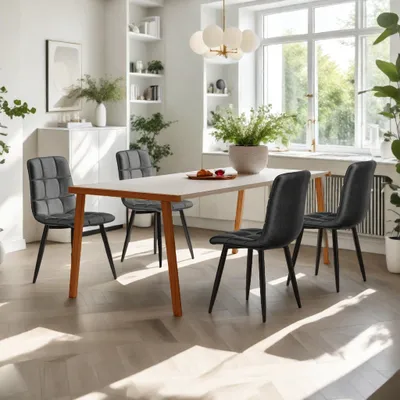 Obrázek produktu pro UnboxG sada 4 jídelních židlí s opěradlem, kuchyňská židle se sametovým potahem, čalouněná kovová židle, ergonomická židle k jídelnímu stolu, jídelna kuchyně obývací pokoj, šedá barva