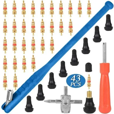 Produktbild von 43-teiliges Reifenreparaturset, 30 Ventileinsätze, 10 Autoreifenventile, für die Montage und Reparatur von Reifenventilen