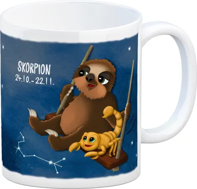 Produktbild von Kaffeebecher mit Faultier Sternzeichen Skorpion Motiv Becher Tasse