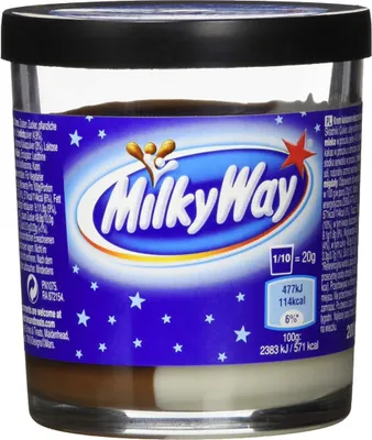 A jar of Milky Way spread with a blue label.