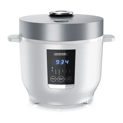 Produktbild von Arendo Digitaler Reiskocher mit 5 Programmen, 350W, 2 Liter, Timer- und Warmhaltefunktion, BPA-frei, inkl. Messbecher & Reislöffel, Weiß/Silber