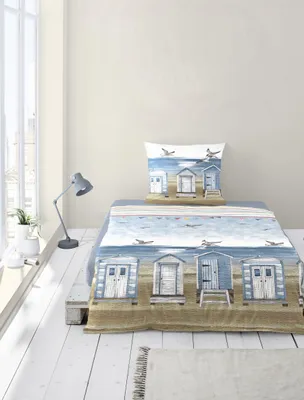 Produktbild von Bierbaum Seersucker Bettwäsche 135x200 Strandhaus Meer Möven blau 4083-20