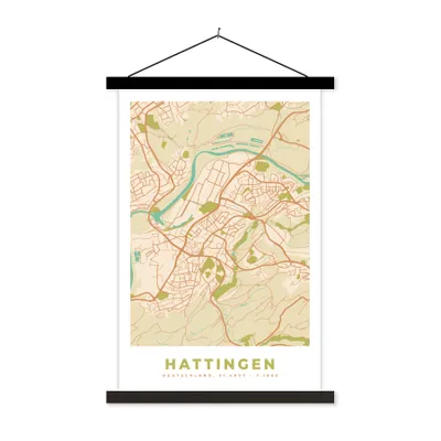 Produktbild von MuchoWow® Textilposter Hattingen - Jahrgang - Karte - Stadtplan 60x90 cm mit schwarzem Rahmen - Poster Wohnzimmer