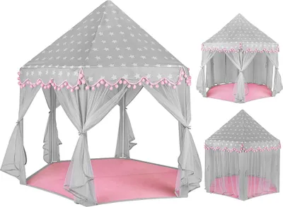 Obrázek produktu pro Hrací stan Dětský hrací domeček Princezna Zámek pro dívky Batolata Hrací domeček pro vnitřní a venkovní použití Grey - Pink 8772