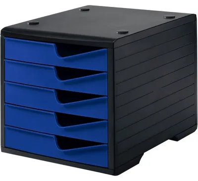 Produktbild von Ablagebox 5 Schubladen schwarz/blau Polyl H255xB270xT340 mm