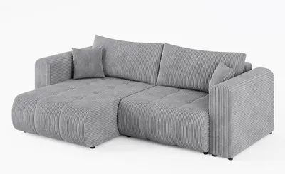 Produktbild von Ecksofa RIVA Links Grau | Cord-Stoff | L-Form Couch mit Schlaffunktion & Bettkasten