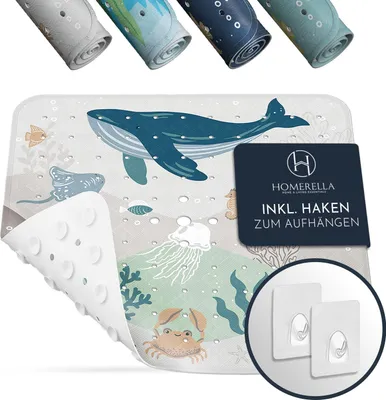 Zdjęcie produktu dla Mata pod prysznic Homerella® antypoślizgowa 53 x 53 cm – w 100% wolna od BPA – 2 haczyki do zawieszenia – mata pod prysznic przyjazna dla skóry, można prać w pralce
