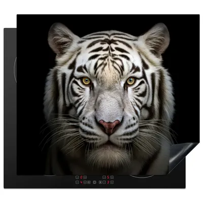 Produktbild von KitchenYeah© Herdabdeckplatte Tiger - Tiere - Porträt - Schwarz , 59x52cm, Küche Deko, Glaskeramikkochfeld Herdabdeckung, Abdeckplatte fùr Kochfeld
