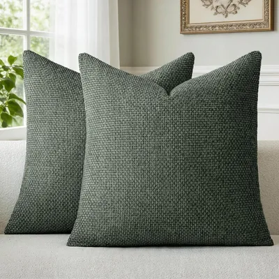 Productafbeelding van Kussenslopen, donkergroen, chenille, 40x40 cm, set van 2