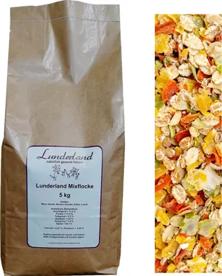 Produktbild von Lunderland Mixflocke 5kg mit Mais Gerste Weizen Karotte Erbse Lauch von Lunderland