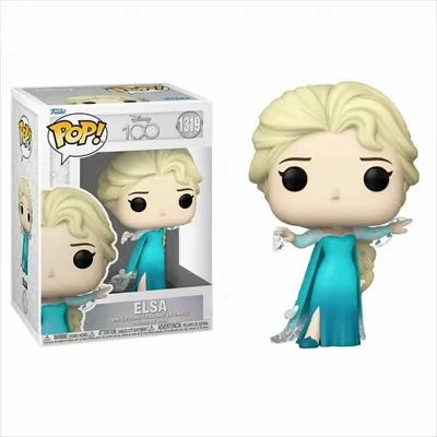 A Funko Pop! vinyl figure of Elsa from Disney's Frozen, shown both in its packaging and displayed separately.
