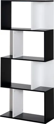 Image de HOMCOM Bibliothèque à 5 niveaux, meuble de rangement en forme de S avec étagères, étagère de rangement pour salon, chambre bureau, 60 x 24 x 148 cm, noir, blanc