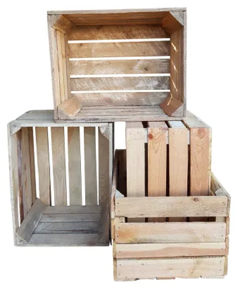 Obrázek produktu pro Dřevěná bedna na ovoce 50x40x30 cm komplet 4 ks – jako botník regál – přírodní vintage