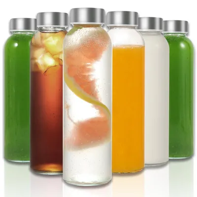 Glasflaschen 6er-Pack 500 ml mit Edelstahldeckel, auslaufsicher