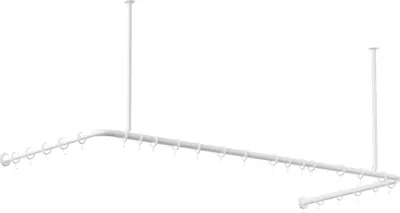 Obrázok produktu pre Hliníková zábrana na sprchový záves biela 70x165x70 cm bezbariérová vhodná pre vaňu, tvar U, vrátane stropných držiakov, vrátane krúžkov