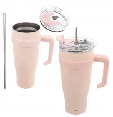 Produktbild von Orion Thermobecher Edelstahl mit Griff auslaufsicher rosa 1,2L