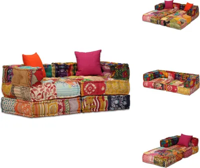 Produktbild von vidaXL 2-Sitzer Modularer Pouf Patchwork Stoff -  Sitzpolster