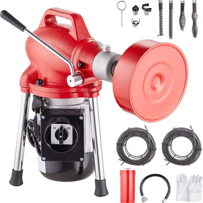 Produktbild von SucceBuy-Rohrreinigungsmaschine, 120 Fuß x 5/8 Zoll, 370 W, elektrische Rohrreinigungsmaschine mit manueller Zufuhr – mit 2 Stahlkabelabschnitten (120' x 5/8" und 23' x 3/8")