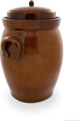 Produktbild von KERAZO Gärtopf 26 Liter aus Steinzeug Keramik inklusive Deckel + Stein + Anleitung [Form 2] BRAUN - Gurkentopf Einlegetopf Rumtopf Fermentation