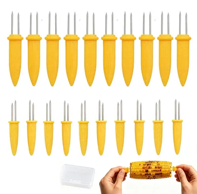 Maiskolbenhalter-Set, 20 Spieße, Edelstahl, 10 groß + 10 klein