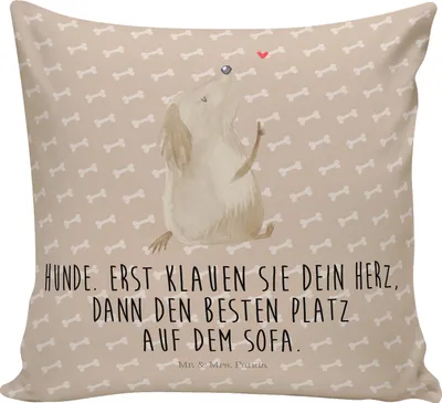 Produktbild von Mr. & Mrs. Panda Zierkissen Hund Liebe - Hundeglück - Geschenk, Sofakissen, Dekokissen, kuschelkissen 40x40, Kuschel Kissen, wurfkissen, Sprüche, Herz